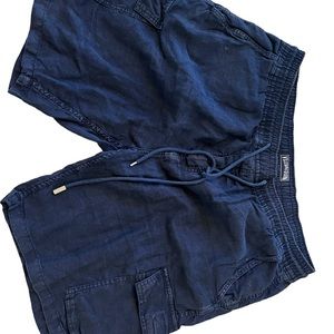 2-VILEBREQUIN NAVY & TAN LINEN SHORTS XL EUC